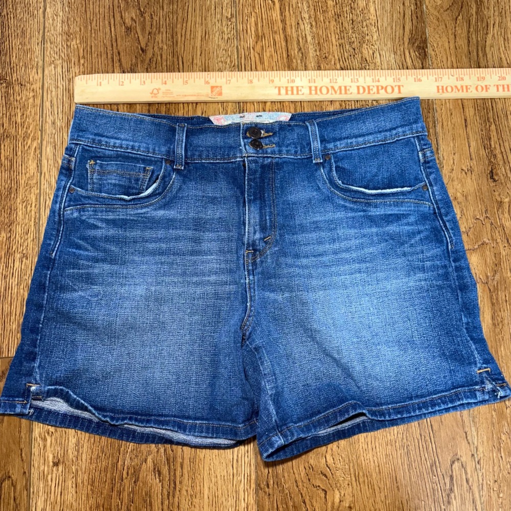 Y2K Levis Womens Denim Jean Shorts Stretch Double Button Size 10 Batwing Western - Picture 2 of 9